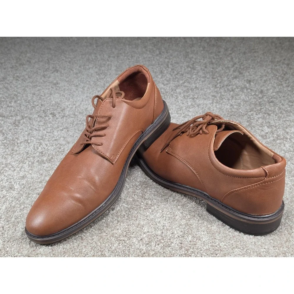 Goodfellow & Co Mens Cognac Brown Plain Toe Lace Up Derby Dress Shoes Size 12
